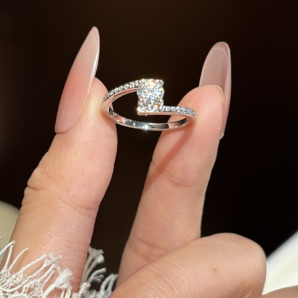 S925 Sterling Silver Four-Prong Ring with Colored Moissanite