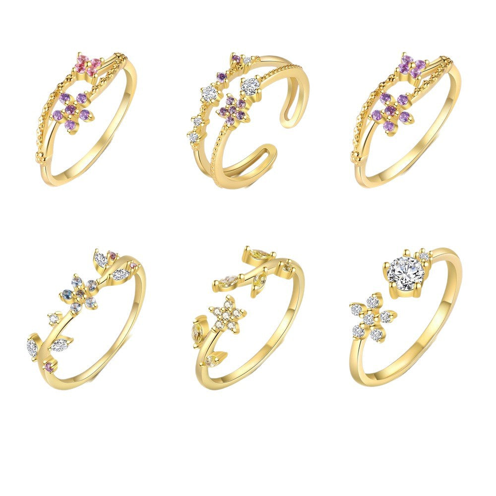 S925 Sterling Silver Flower Ring with Colorful Cubic Zirconia