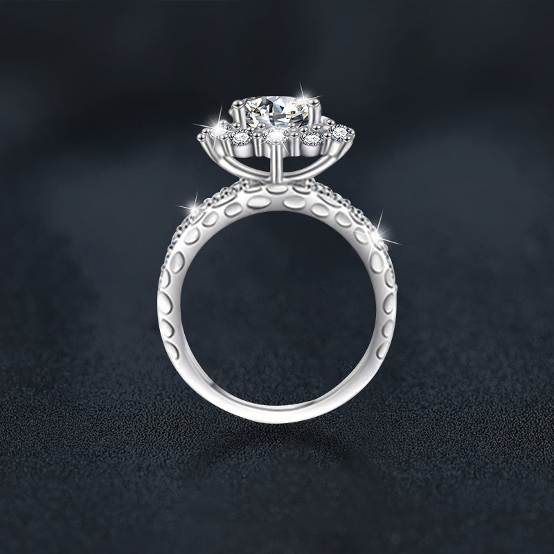 S925 Sterling Silver Moissanite Sunflower Ring