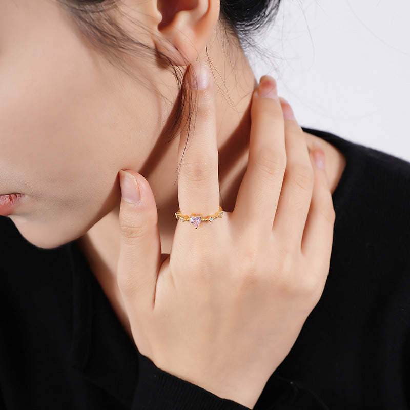 925 Sterling Silver Pink Zircon Heart Ring