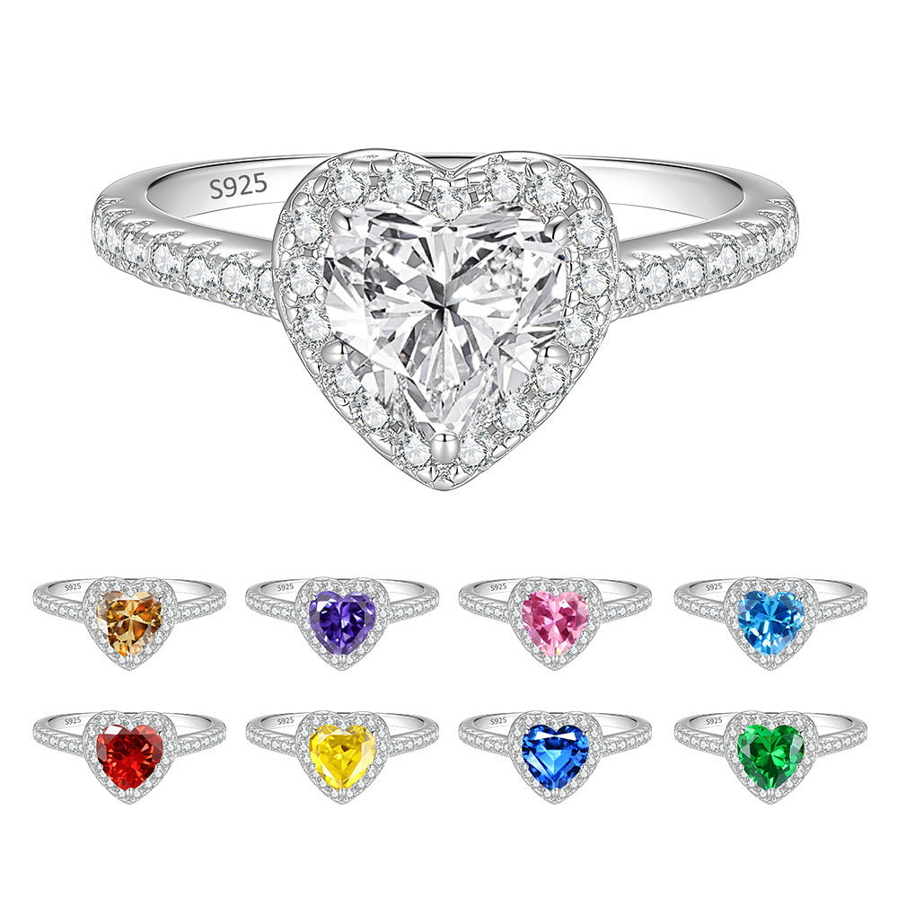 S925 Silver Heart-Shaped Ring with Colored Moissanite
