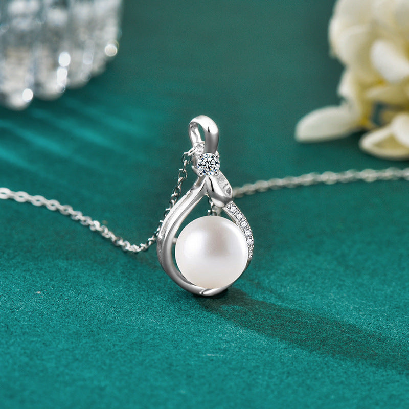 S925 Sterling Silver Moissanite Streamer Pearl Pendant Necklace