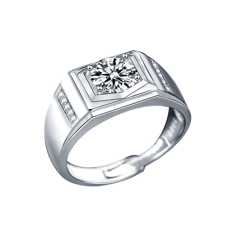 S925 Sterling Silver Moissanite Men's Bold Ring