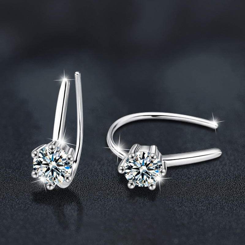 925 Sterling Silver U-Shaped Fashionable and Simple Moissanite Stud Earrings