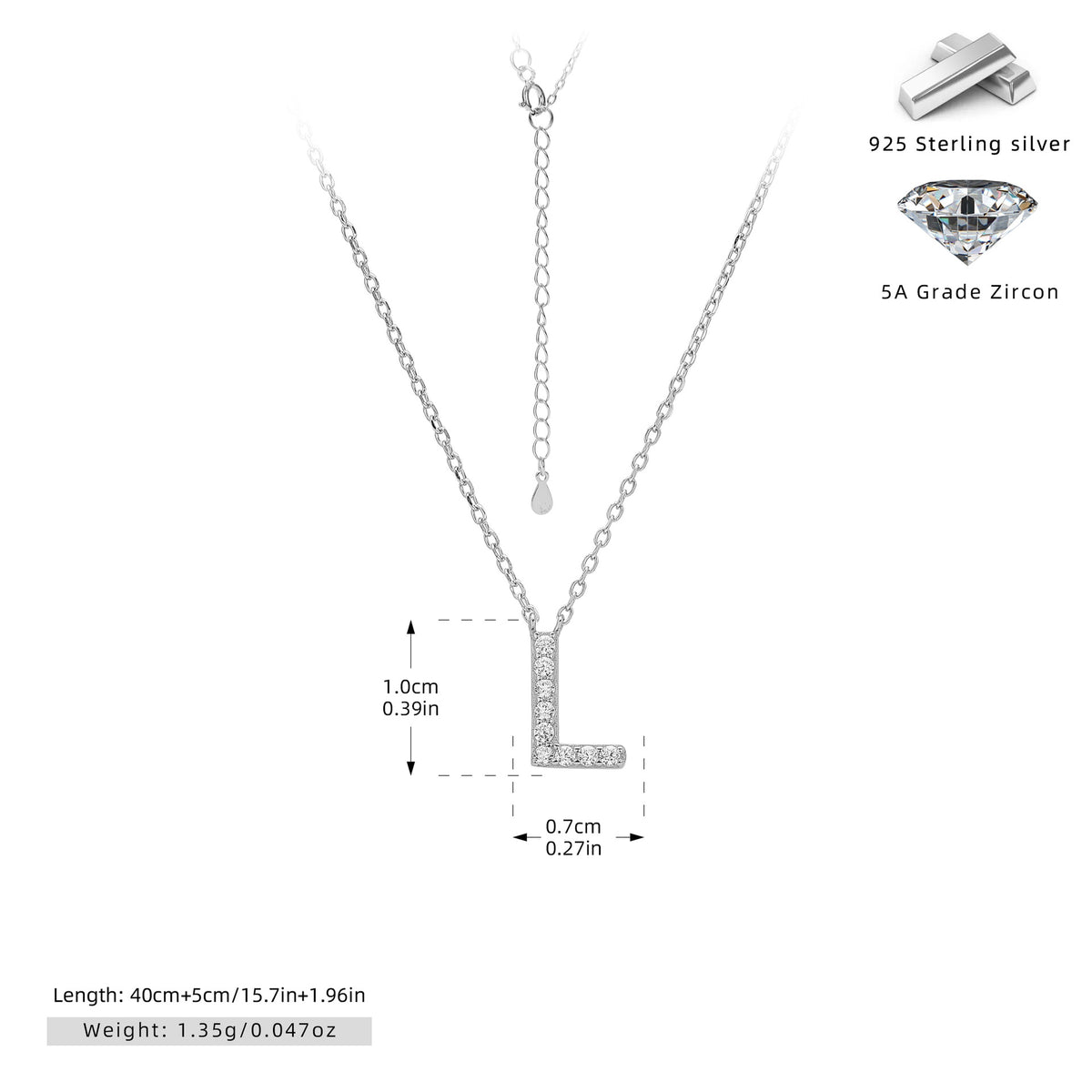 S925 Sterling Silver Simple Diamond Necklace with English Letters