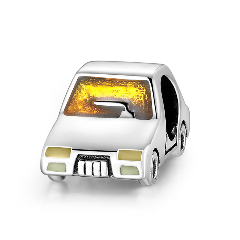 S925 Sterling Silver Vintage Car Bead Pendant
