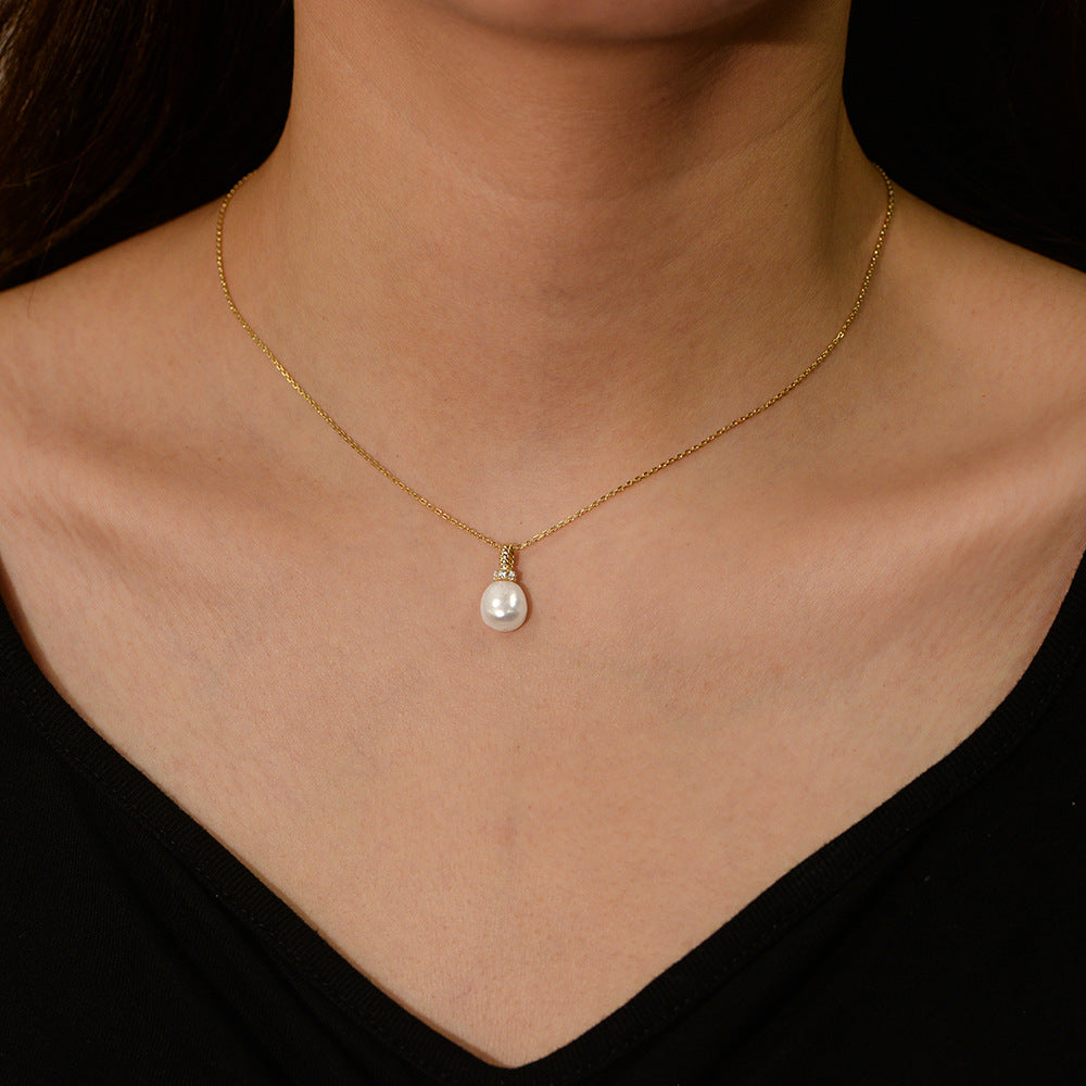 S925 Sterling Silver Fashionable Natural Pearl Zircon Inlaid Necklace