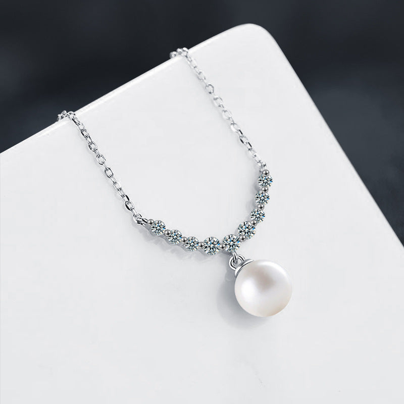 S925 Sterling Silver Moissanite Smile Pearl Necklace