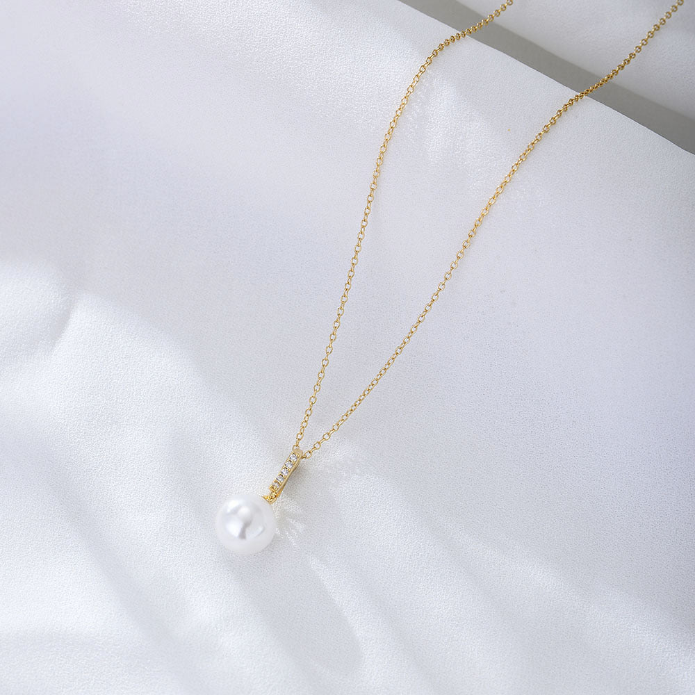 S925 Sterling Silver Zircon Pendant Pearl Necklace