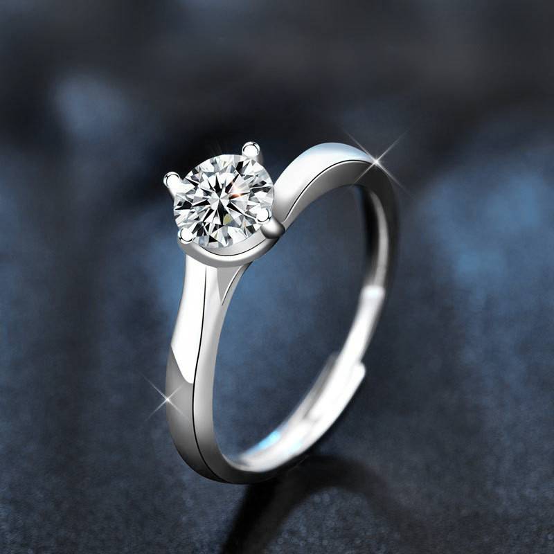 925 Sterling Silver Ring with Moissanite and Adjustable Diamond