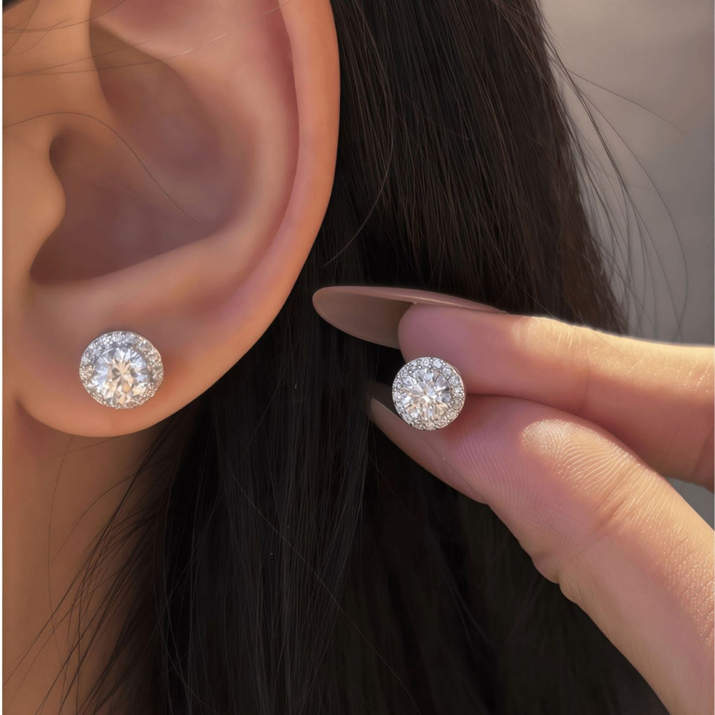 S925 Sterling Silver Round Moissanite Stud Earrings