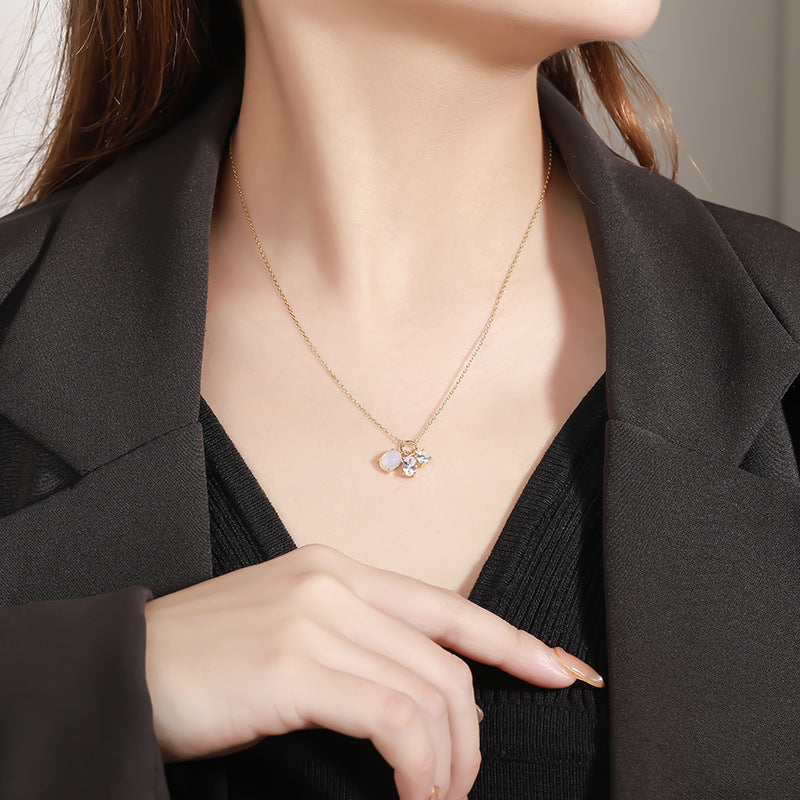 S925 Sterling Silver Moonstone and Zircon Collarbone Necklace
