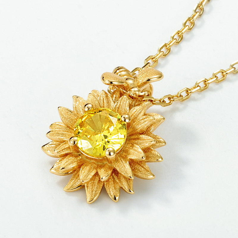S925 Sterling Silver Gold-Plated Sunflower Necklace