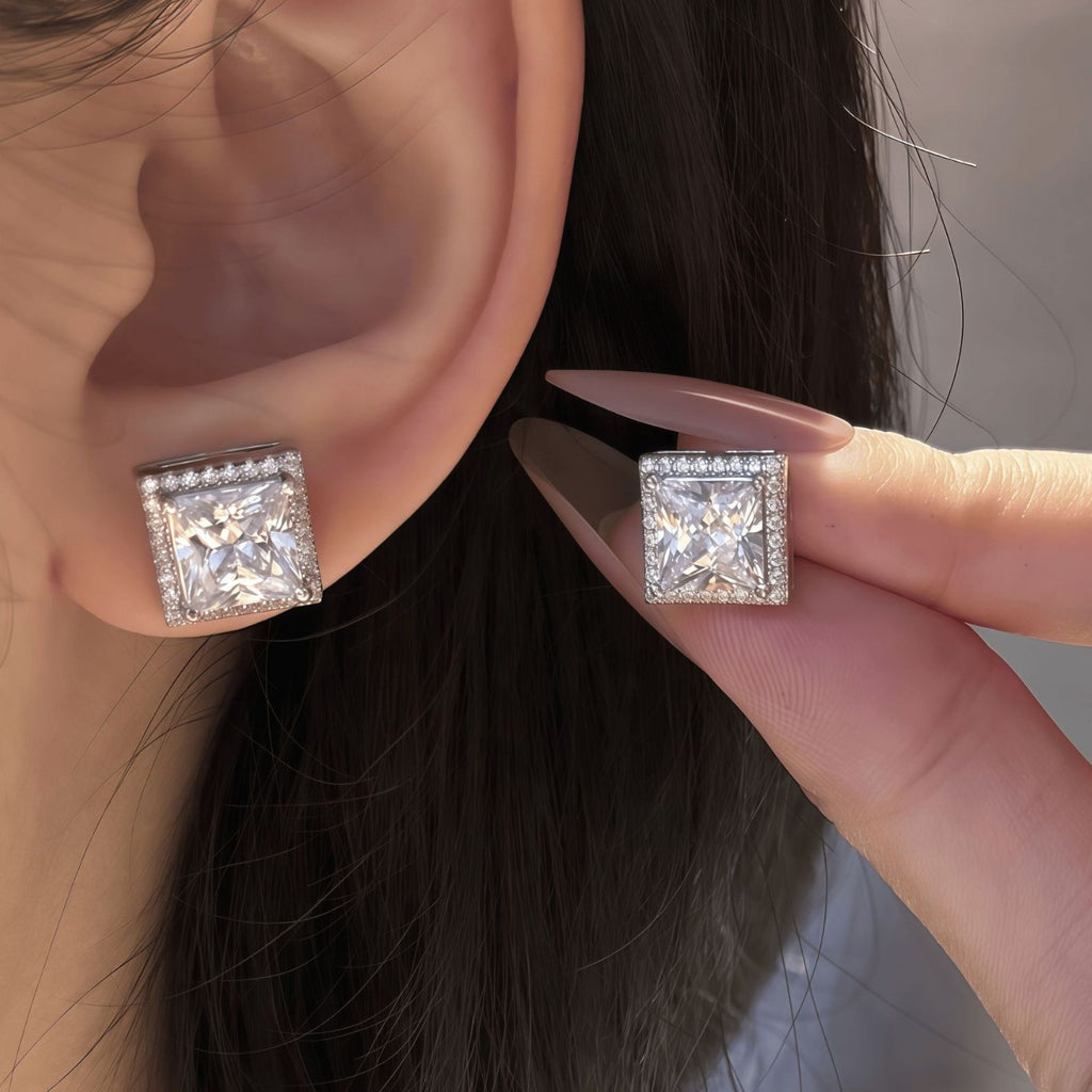 S925 Sterling Silver Square Moissanite Stud Earrings