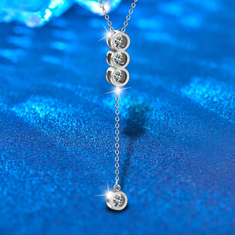 S925 Sterling Silver Moissanite Pendant Tassel Necklace