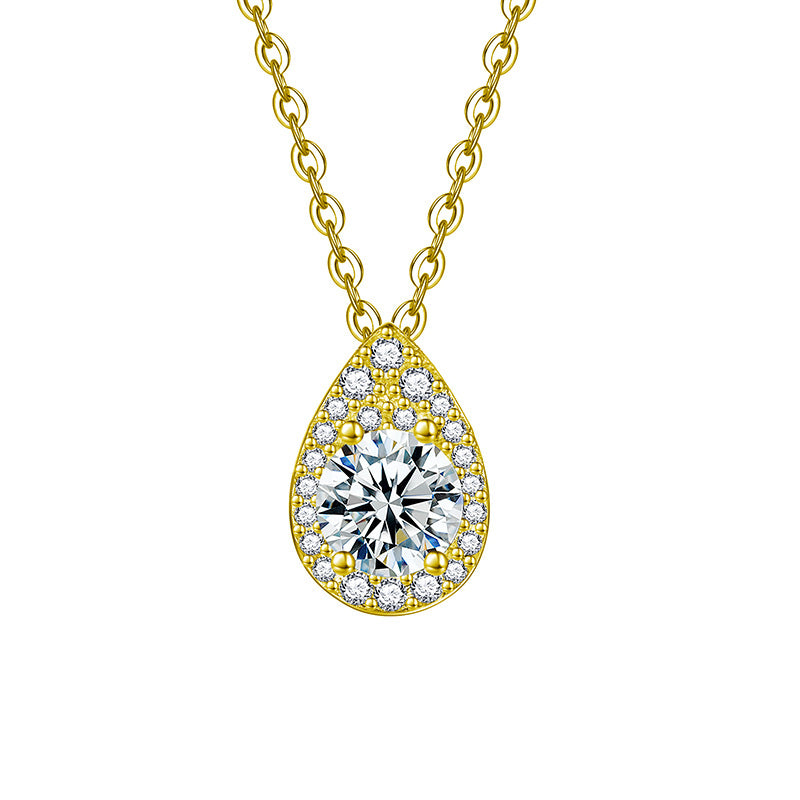S925 Sterling Silver Water Drop Pendant Moissanite Necklace