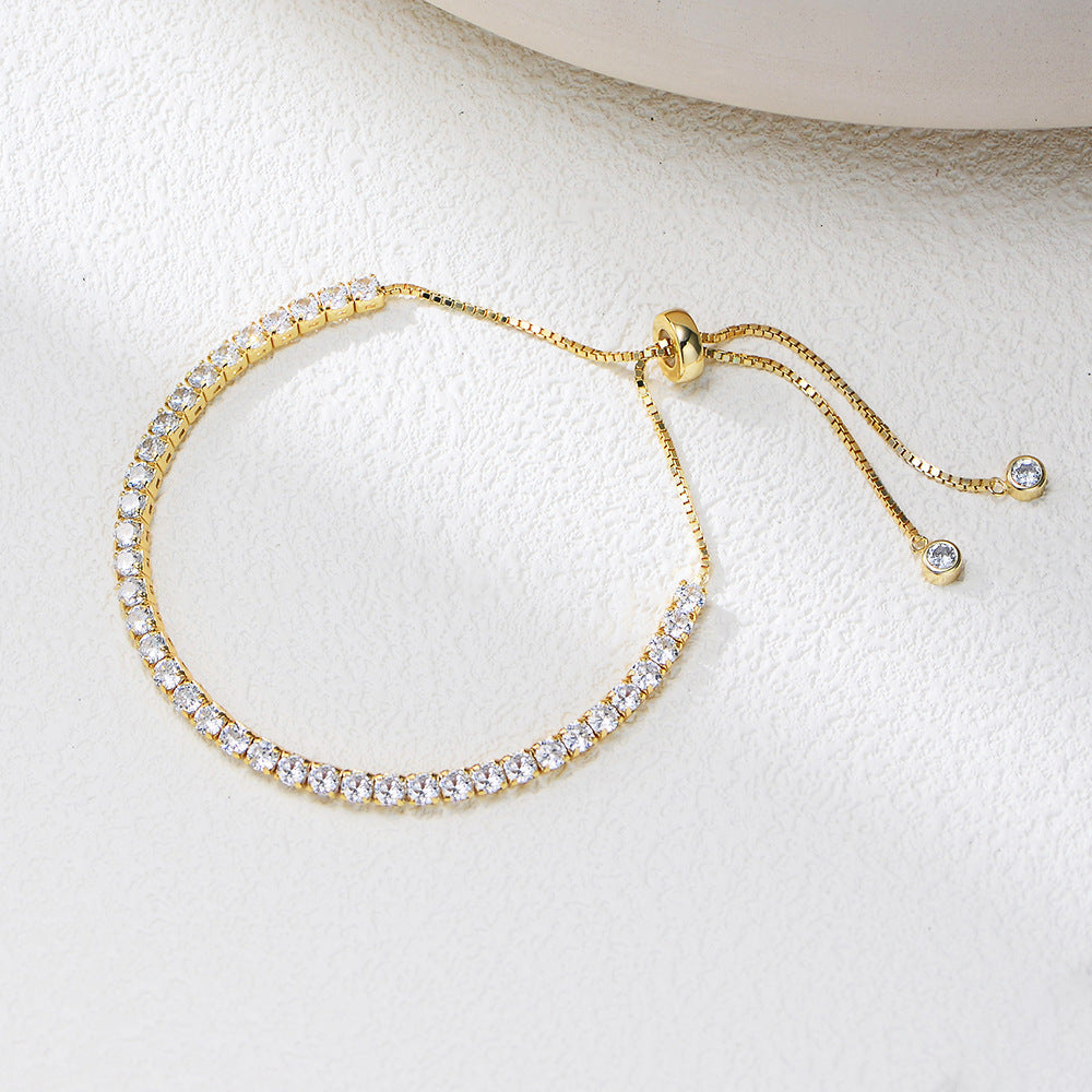 S925 Sterling Silver Zircon Inlaid Tennis Adjustable Bracelet