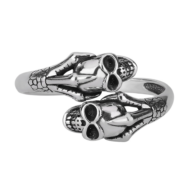 S925 Sterling Silver Halloween Distressed Open Skull Ring