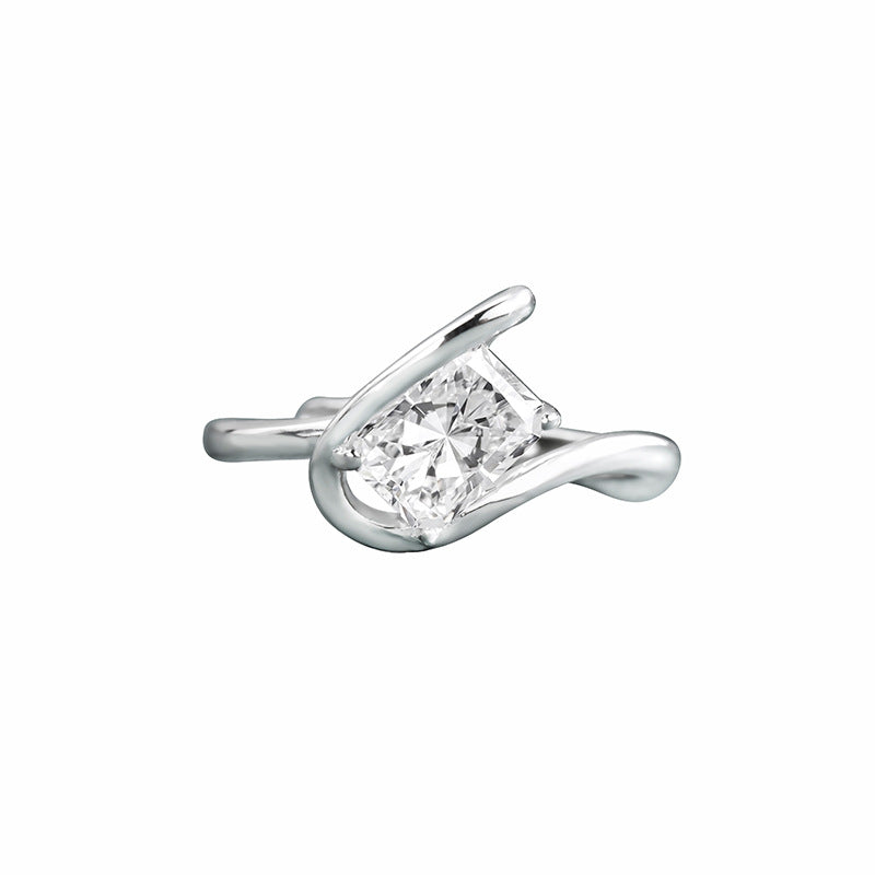 S925 Sterling Silver Linear Square Moissanite Ring
