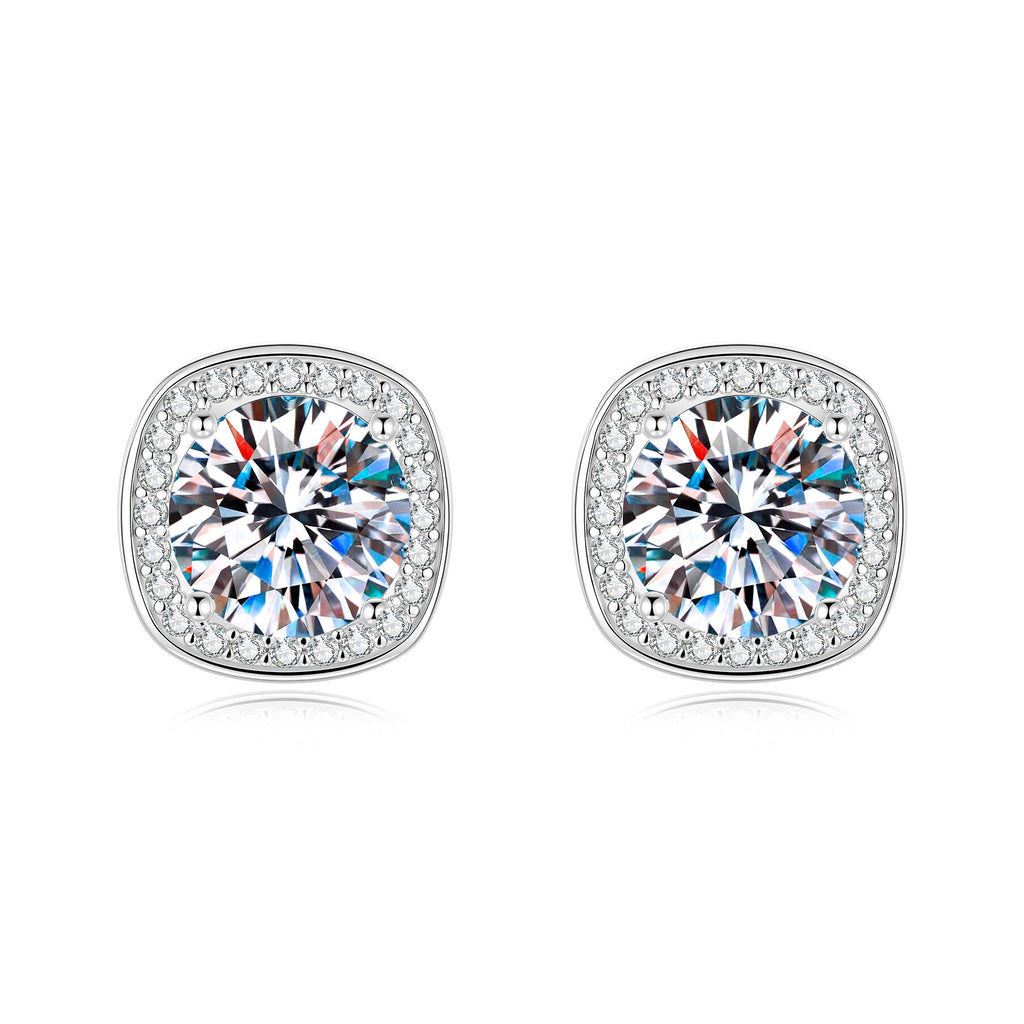 S925 Sterling Silver Square-Cut Moissanite Stud Earrings