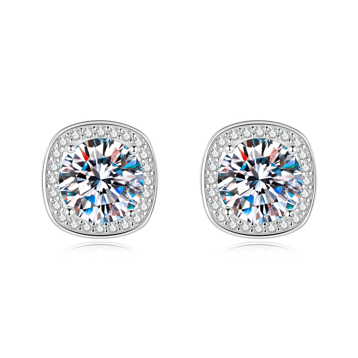 S925 Sterling Silver Square-Cut Moissanite Stud Earrings