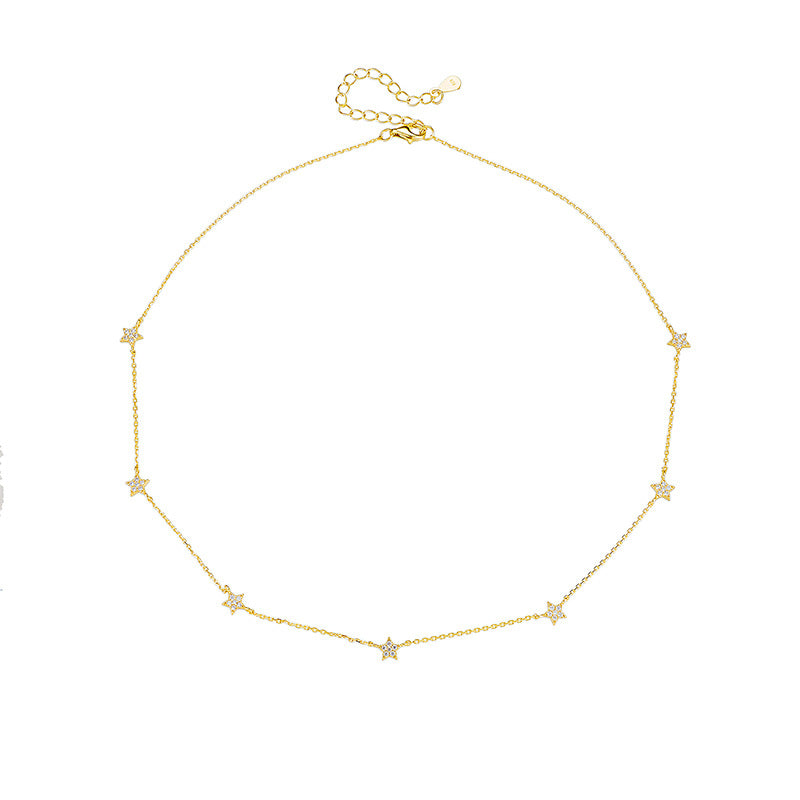 S925 Sterling Silver Gold Plated Star Zircon Inlaid Pendant Necklace