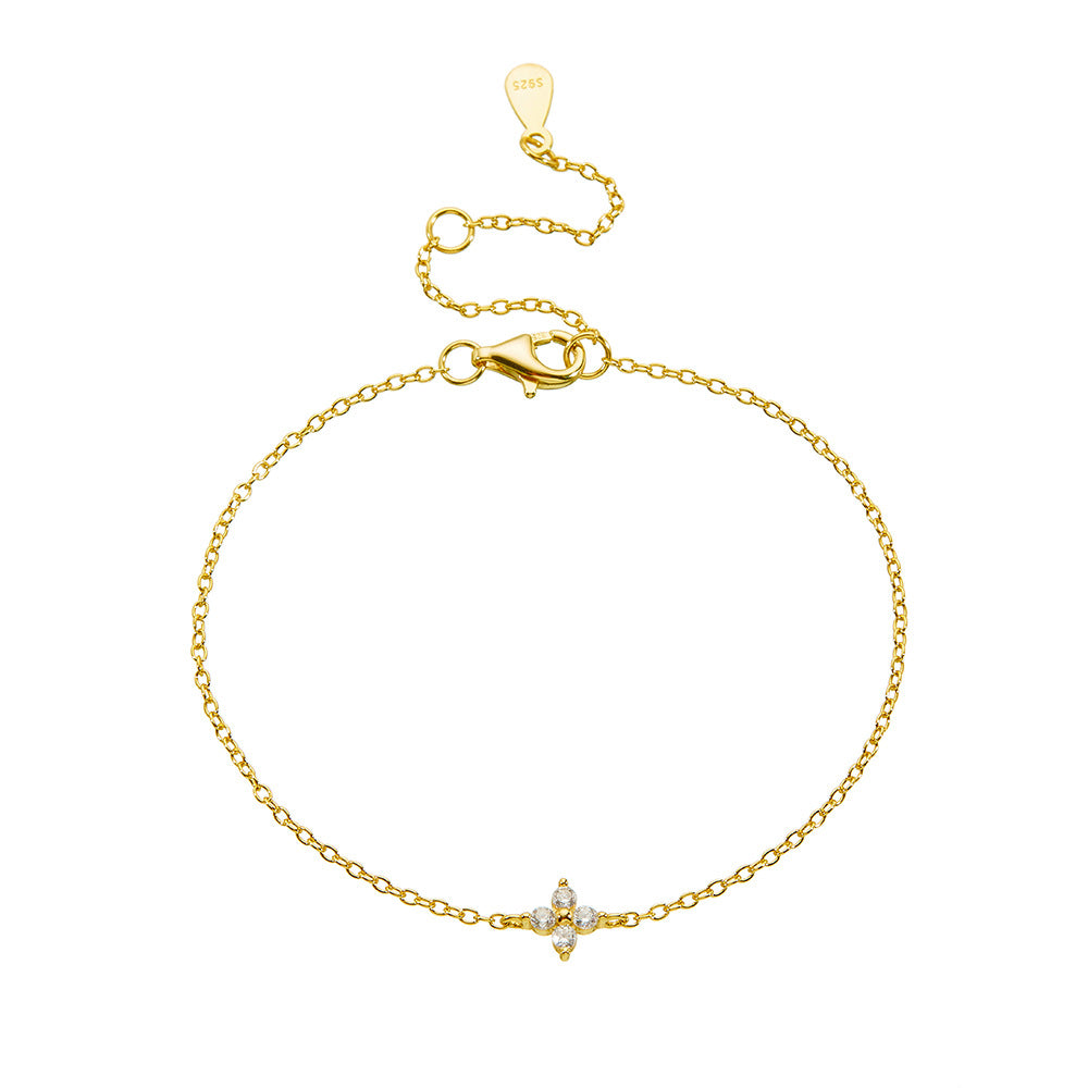 S925 Sterling Silver Four Leaf Clover Zircon Inlaid Bracelet