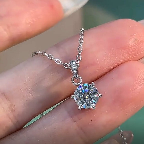 S925 Sterling Silver Moissanite Six-Prong Pendant Necklace