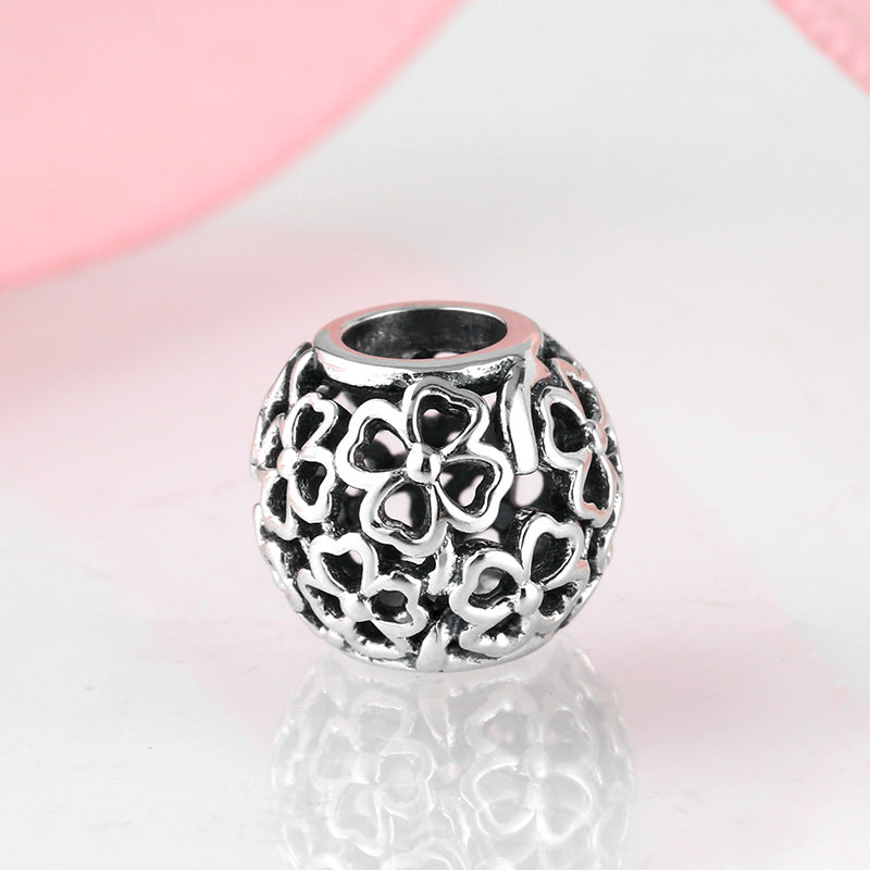 S925 Sterling Silver Hollow Out Four-Leaf Clover Beaded DIY Bracelet Accessories Fashion Jewelry