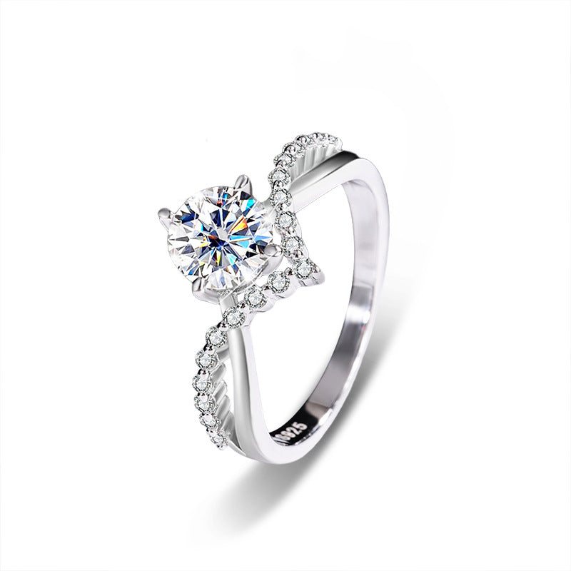 925 Sterling Silver Moissanite Twisted Four-Prong Ring
