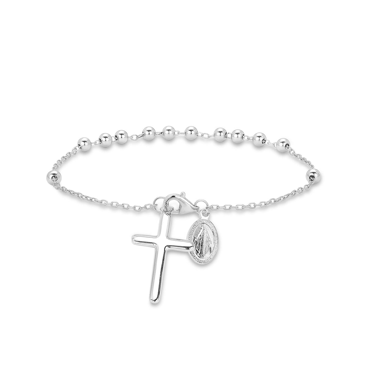 S925 Sterling Silver Rosary Cross Bracelet