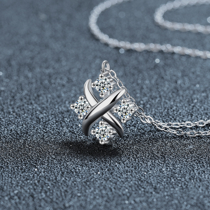 S925 Sterling Silver Moissanite X English Letter Pendant Necklace