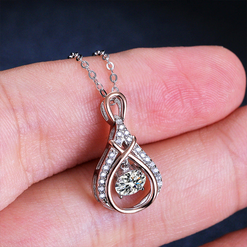 S925 Sterling Silver Moissanite Beating Heart Water Drop Pendant Necklace