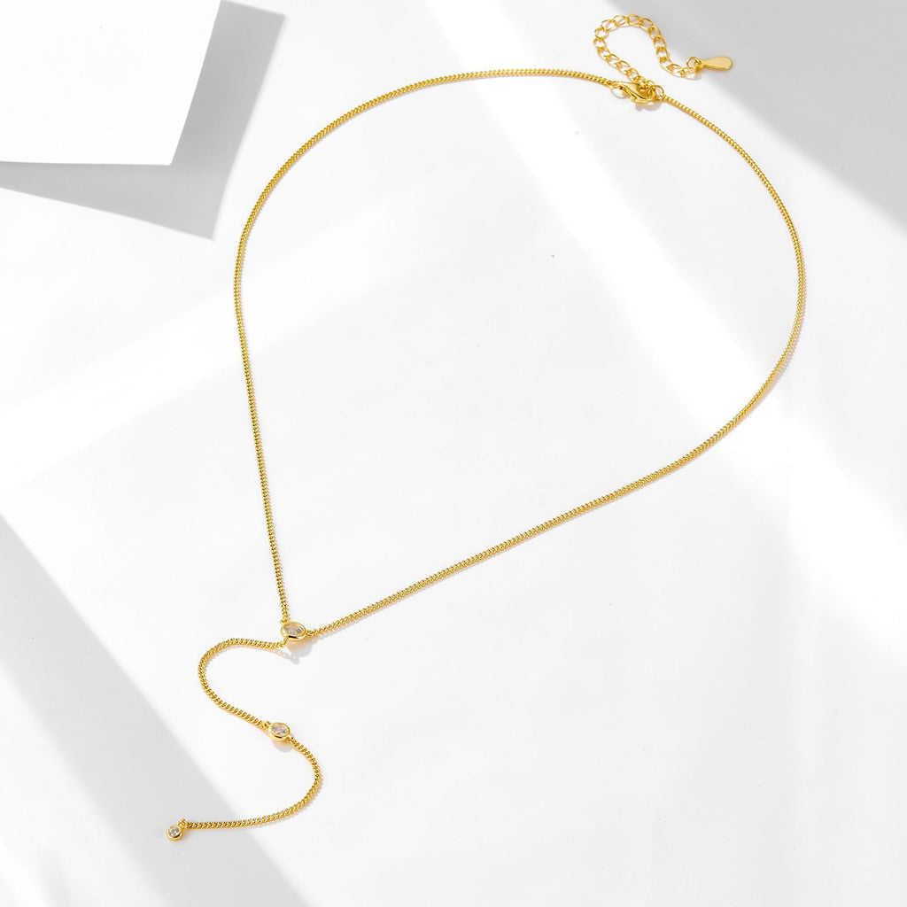 S925 Sterling Silver Y-Shaped Zircon Inlaid Tassel Chain Necklace