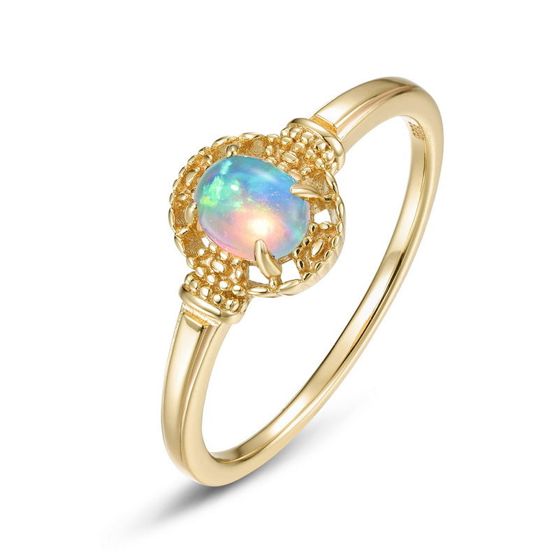 S925 Sterling Silver Gold-Plated Multicolored Synthetic Opal Ring