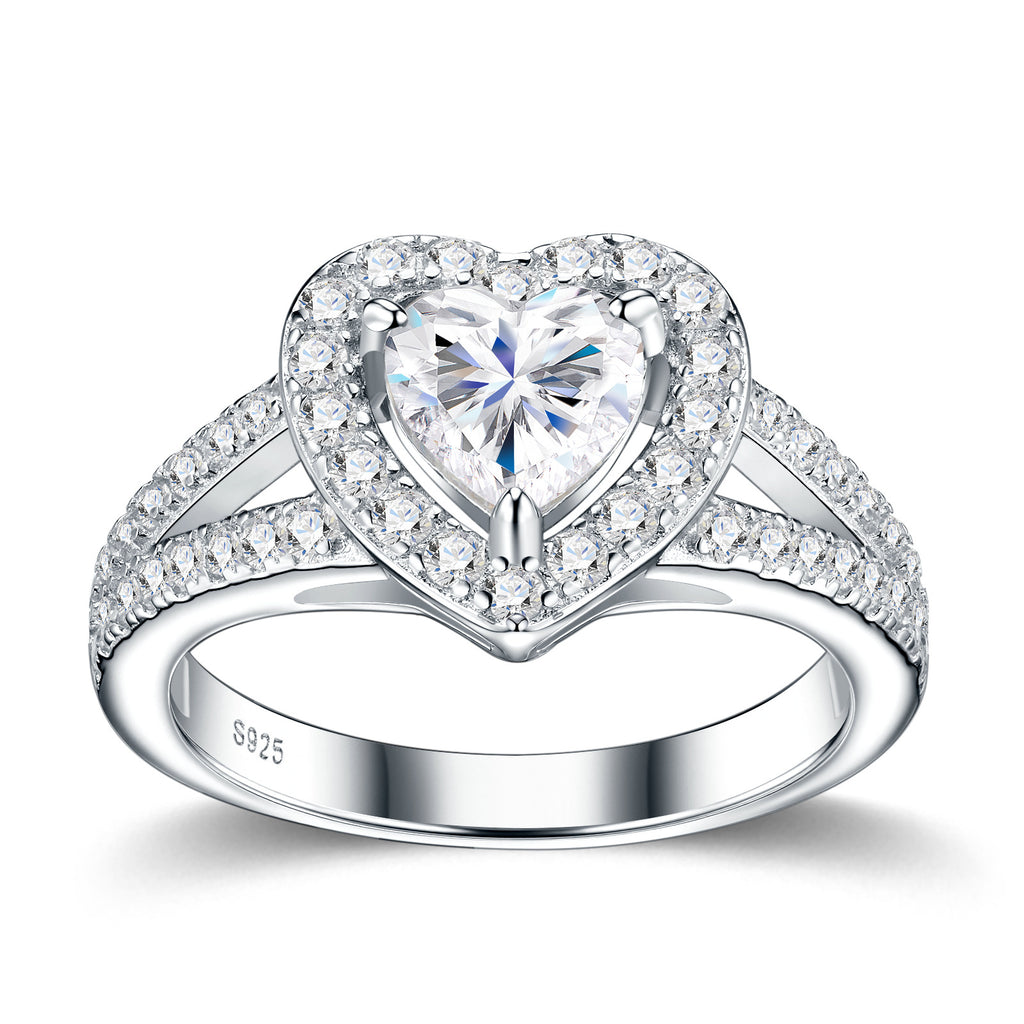 S925 Sterling Silver Heart-Shaped Moissanite Ring