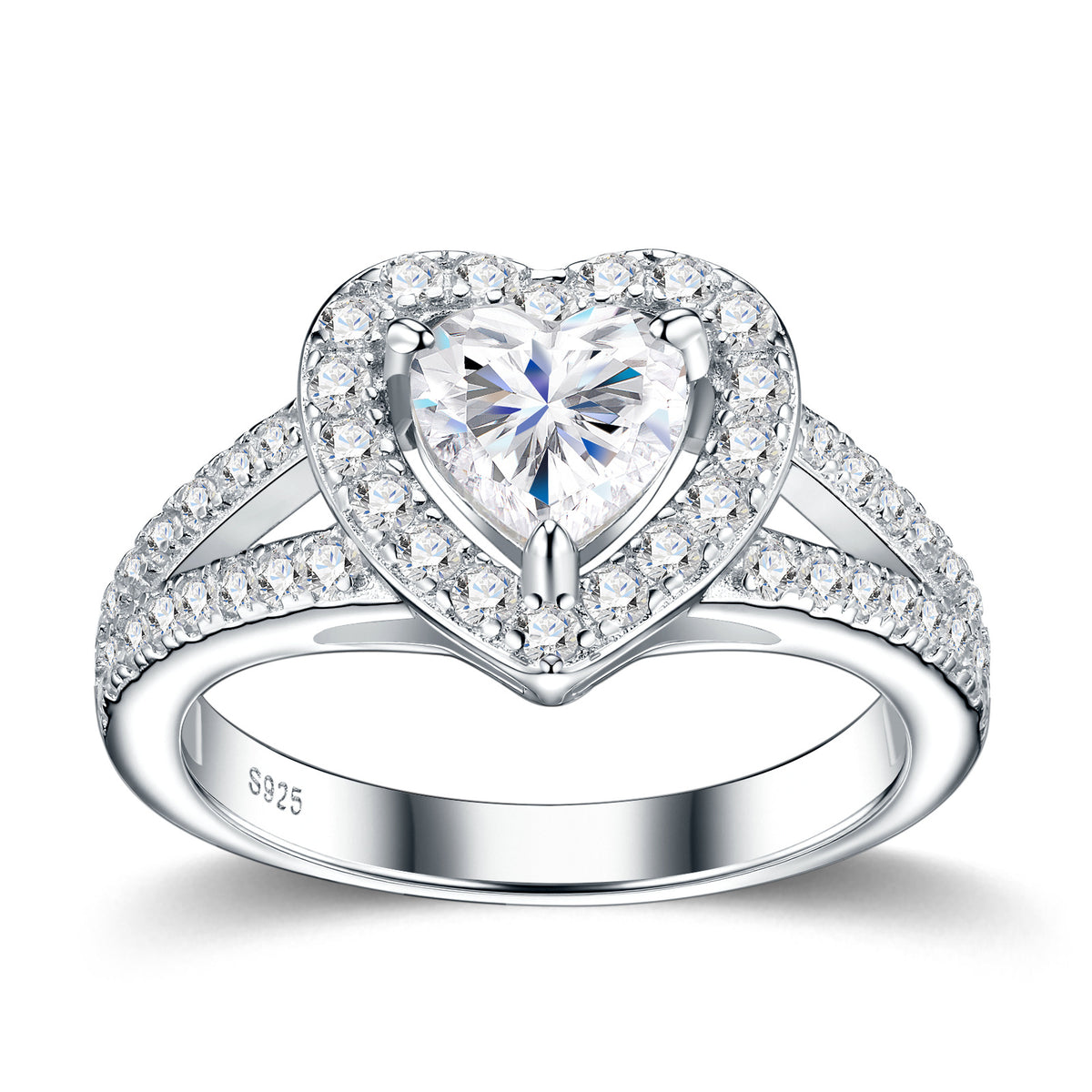 S925 Sterling Silver Heart-Shaped Moissanite Ring