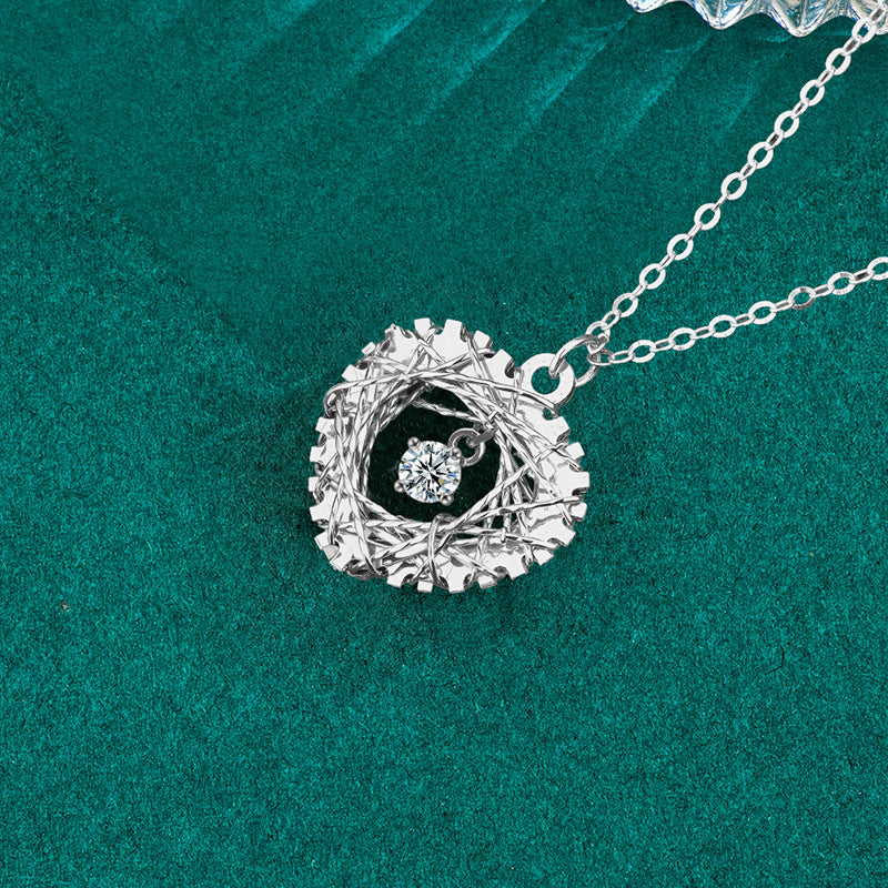 S925 Sterling Silver Moissanite Woven Dream Net Love Mush Ice Pendant Necklace