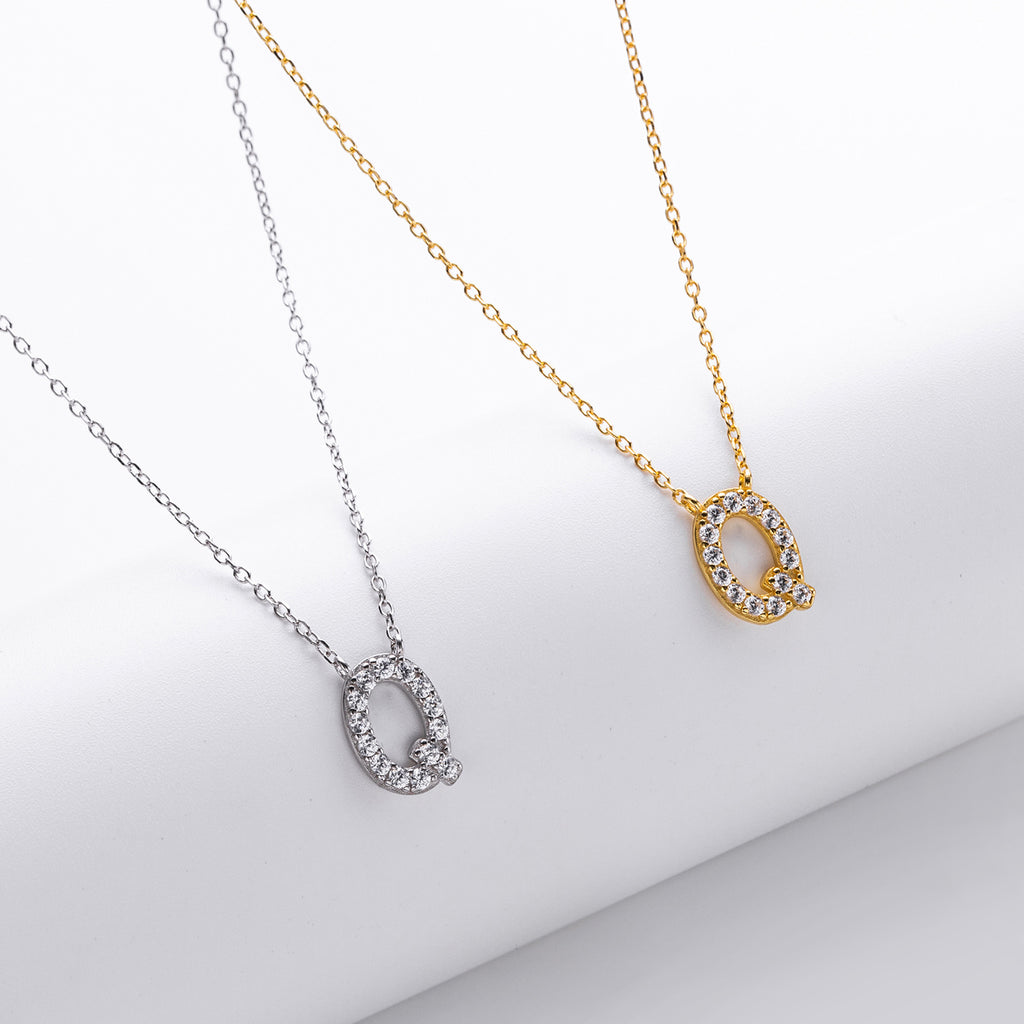 S925 Sterling Silver Simple Diamond Necklace with English Letters