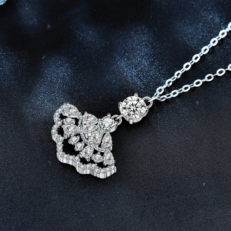 S925 Sterling Silver Moissanite Small Skirt Diamond Inlaid Fan Pendant Necklace