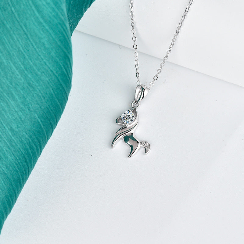 S925 Sterling Silver Moissanite Horse Pendant Necklace