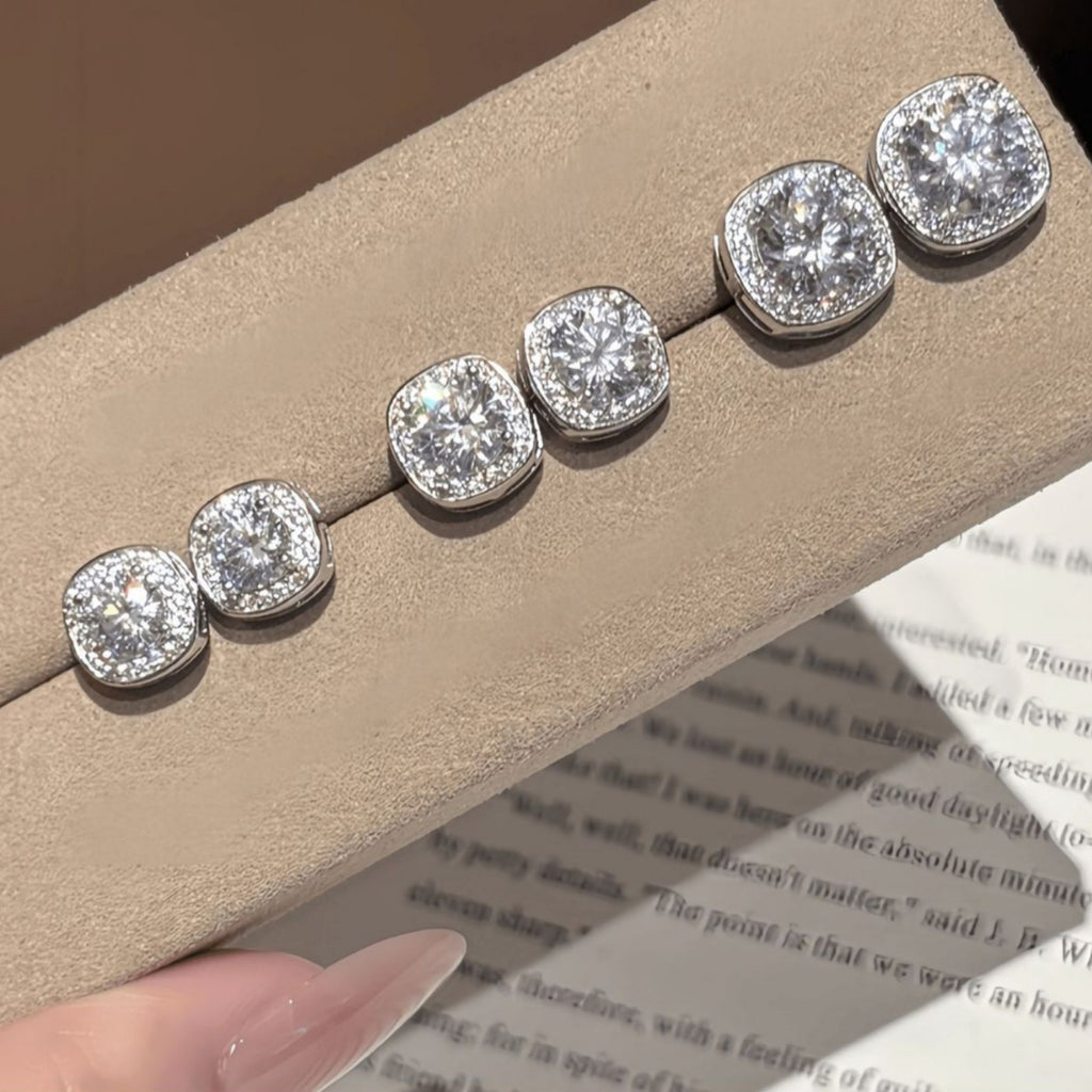 S925 Sterling Silver Square-Cut Moissanite Stud Earrings