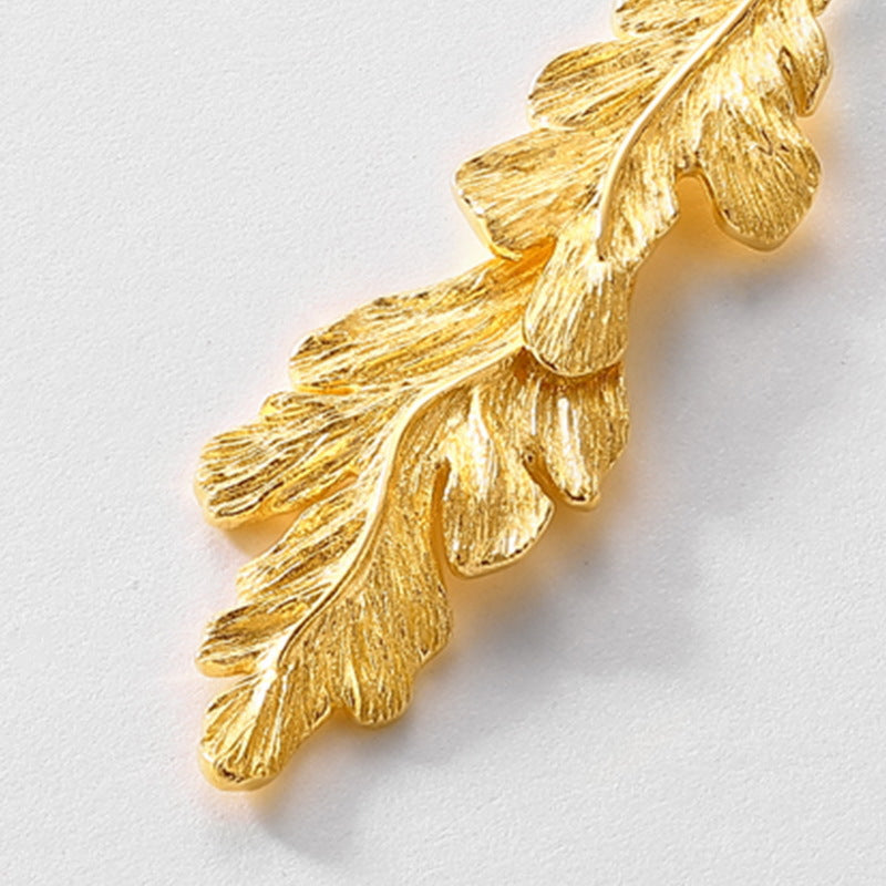 S925 Sterling Silver Gold-Plated 3D Leaf Pendant Necklace