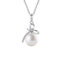 S925 Sterling Silver Natural Freshwater Pearl Moissanite Bow Pendant Necklace