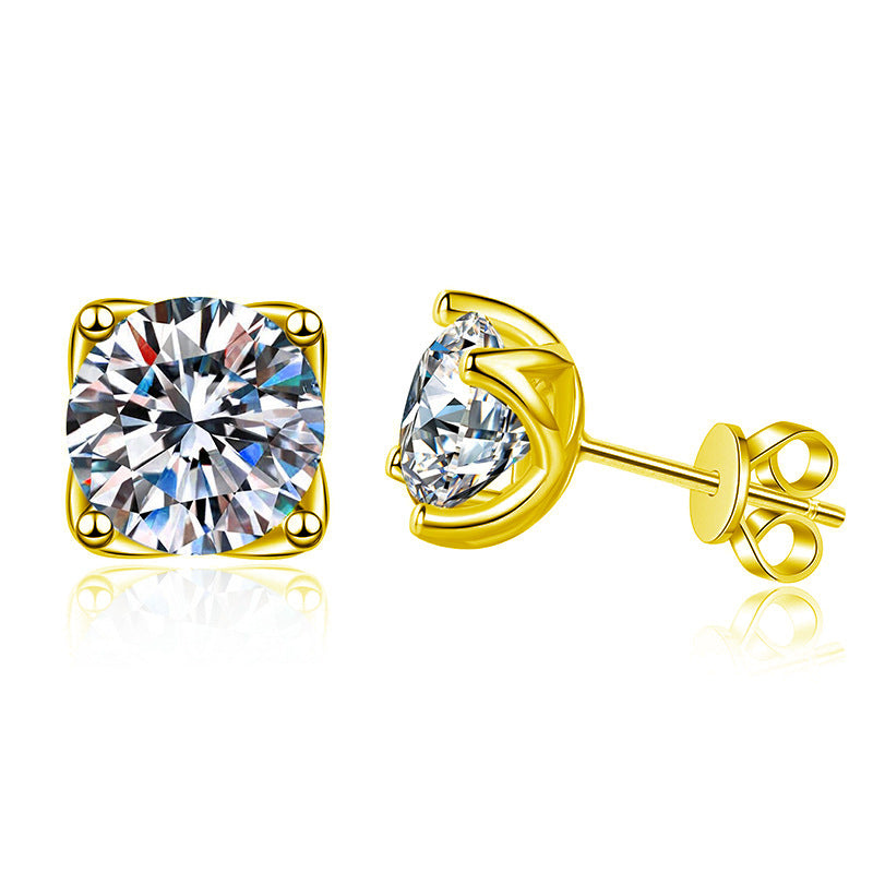 S925 Sterling Silver Flower Bud Four-Prong Moissanite Stud Earrings