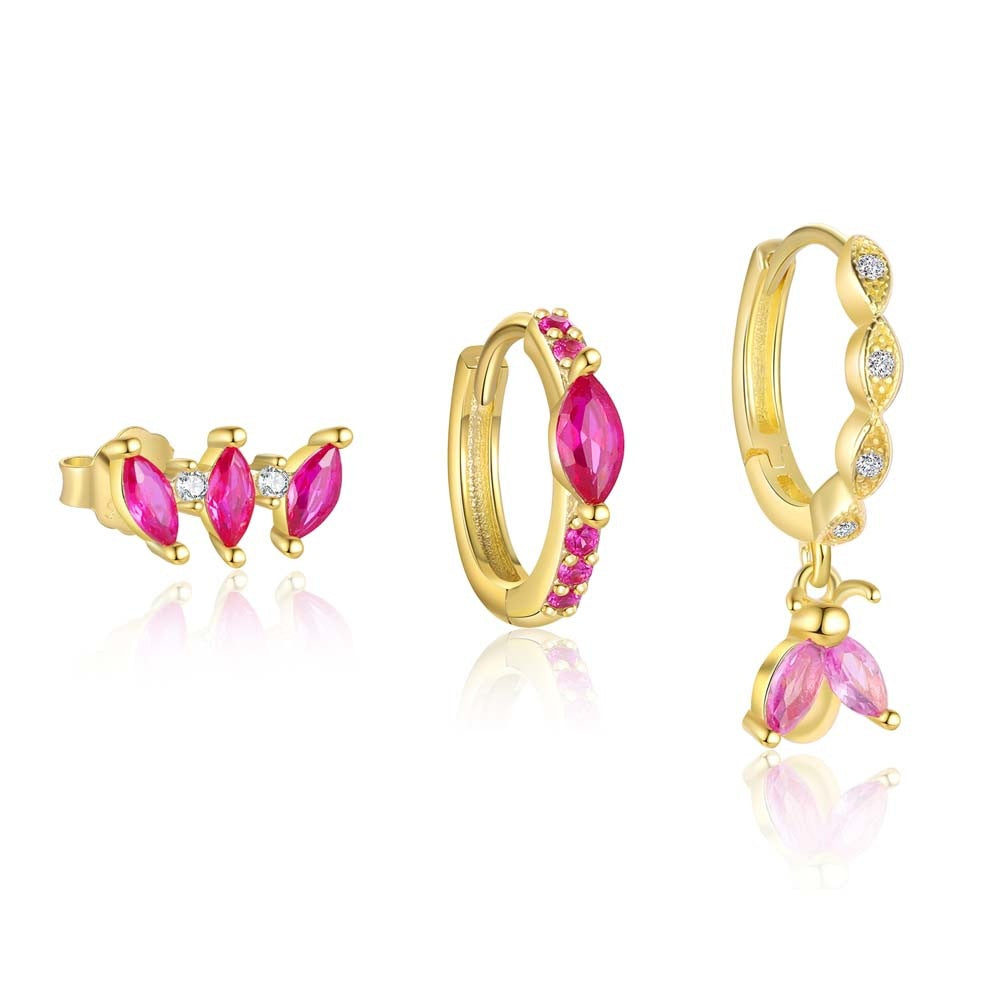 S925 Sterling Silver Geometric Earrings with Red Zirconia