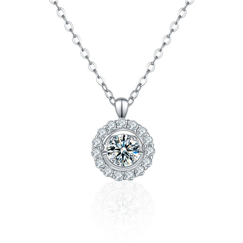 S925 Sterling Silver Moissanite Round Pendant Necklace
