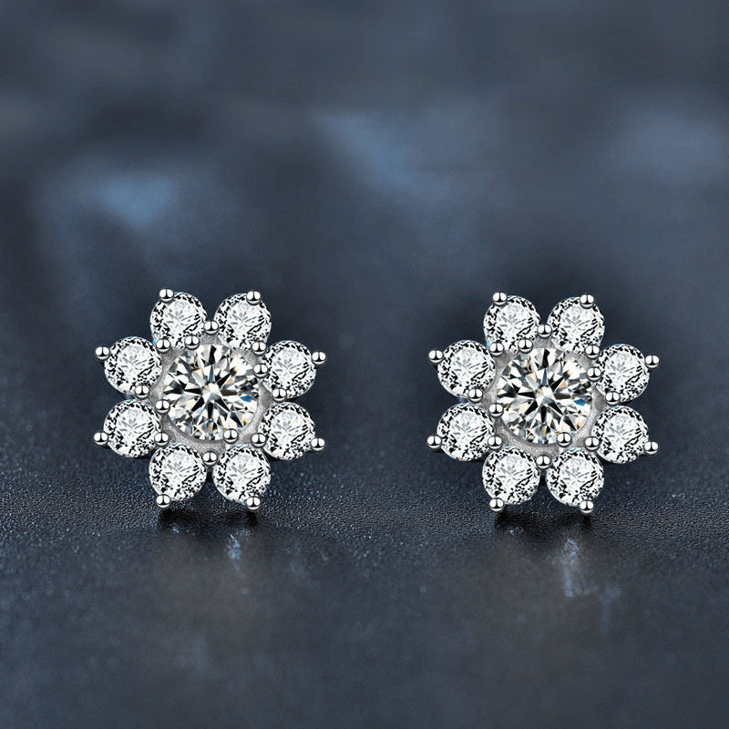S925 Sterling Silver Moissanite Sunflower Earrings