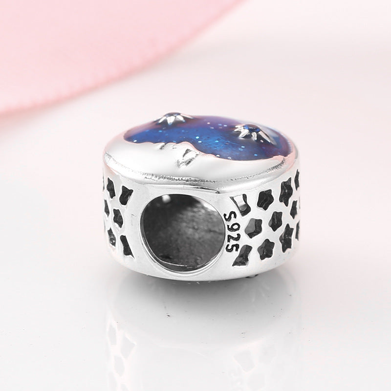 S925 Sterling Silver Starry Sky Moon Blue Zircon Pendant