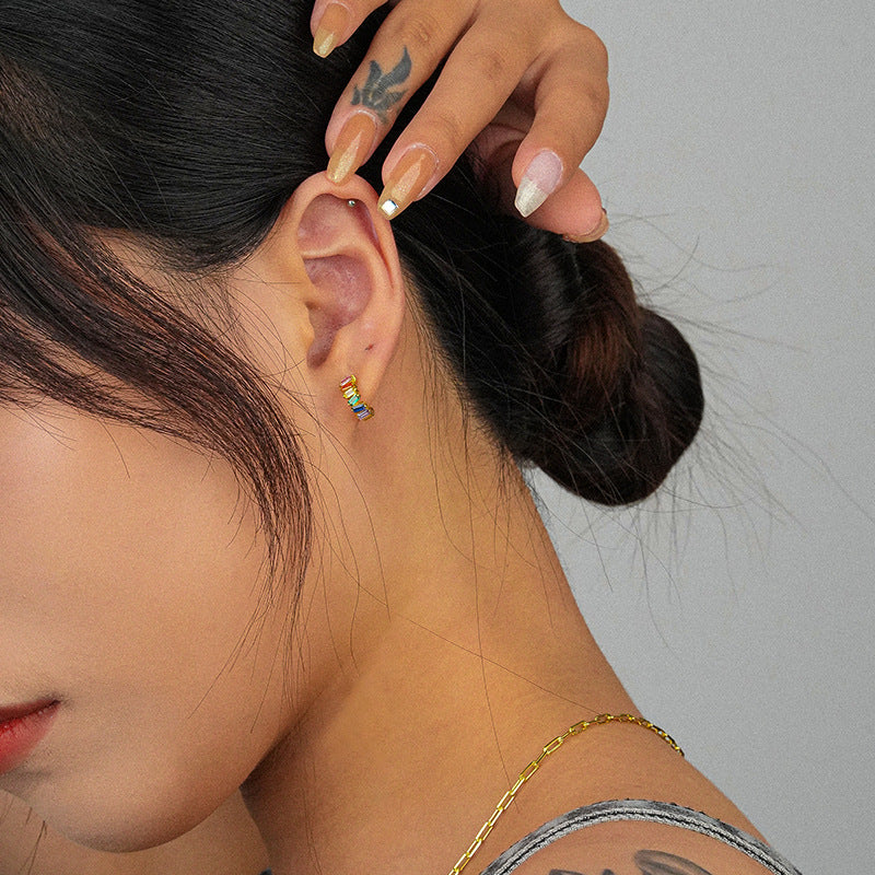 925 Sterling Silver Rainbow Zirconia Earrings